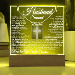 To My Husband - Personalized & Lit Keepsake and Cross Necklace Bundle