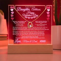 Valentine's Daughter Gift Bundle: Lit Personalized Keepsake & Gold Necklace