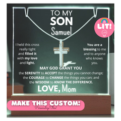 To MY or OUR Son - Personalized & Lit Keepsake bundled with Cross Necklace