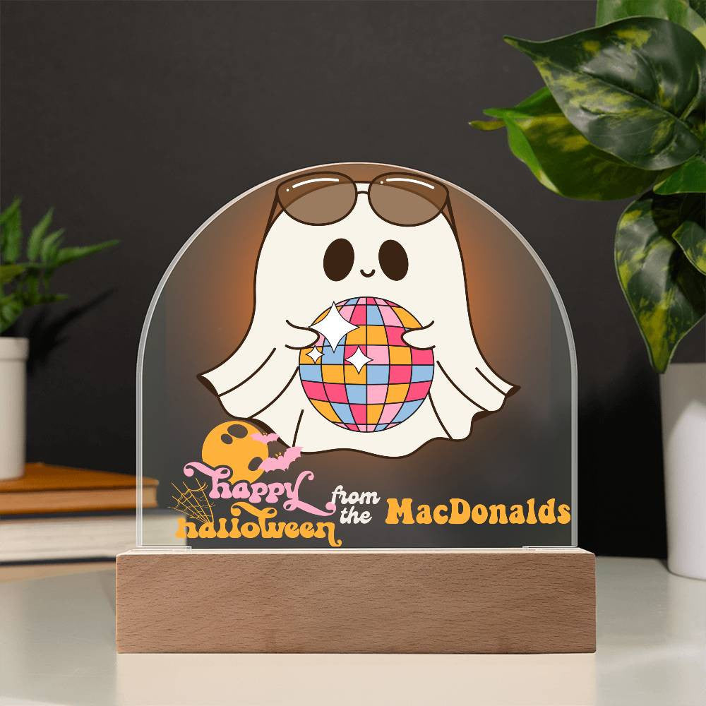 Personalized & Lit Happy Halloween from YOUR FAMILY NAME Ghost Disco Light Sign