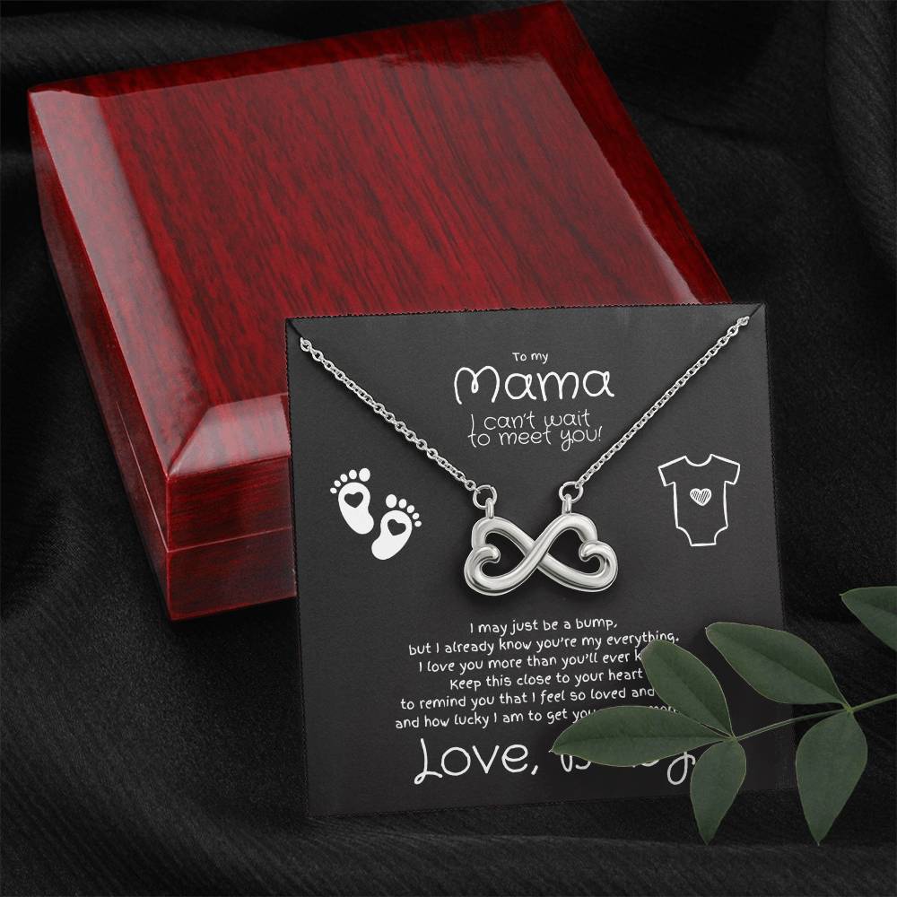 To My Mama, Love Baby to Be Endless Love White Gold or Yellow Gold Necklace (Infinite Hearts) for Mom-to-Be, Pregnant, Expecting, Personalization Available!