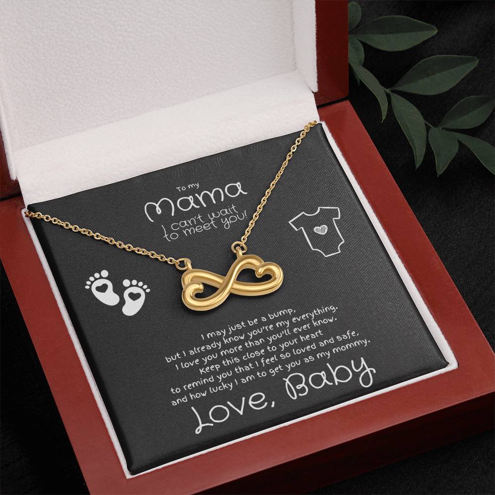 To My Mama, Love Baby to Be Endless Love White Gold or Yellow Gold Necklace (Infinite Hearts) for Mom-to-Be, Pregnant, Expecting, Personalization Available!