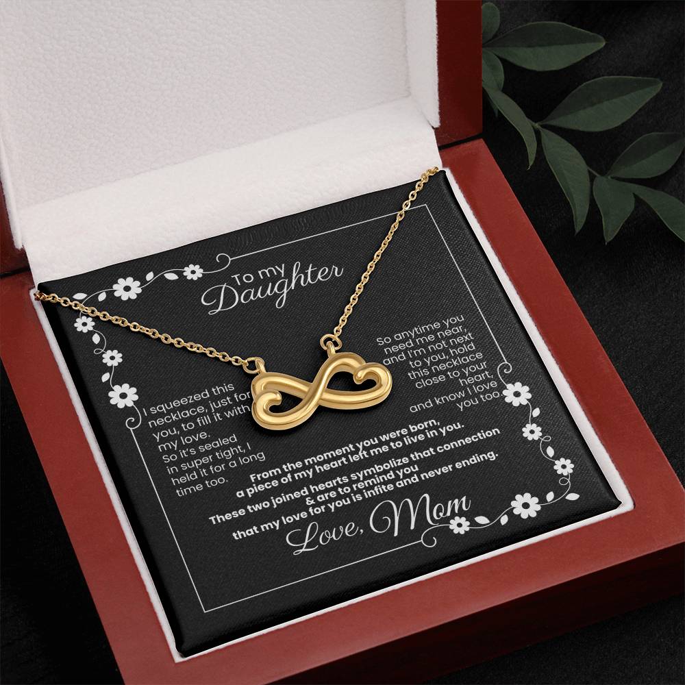 To My Daughter, Love Mom - Endless Love White Gold or Yellow Gold Necklace (Infinite Hearts) Gifts for Daughter, Personalization Available!