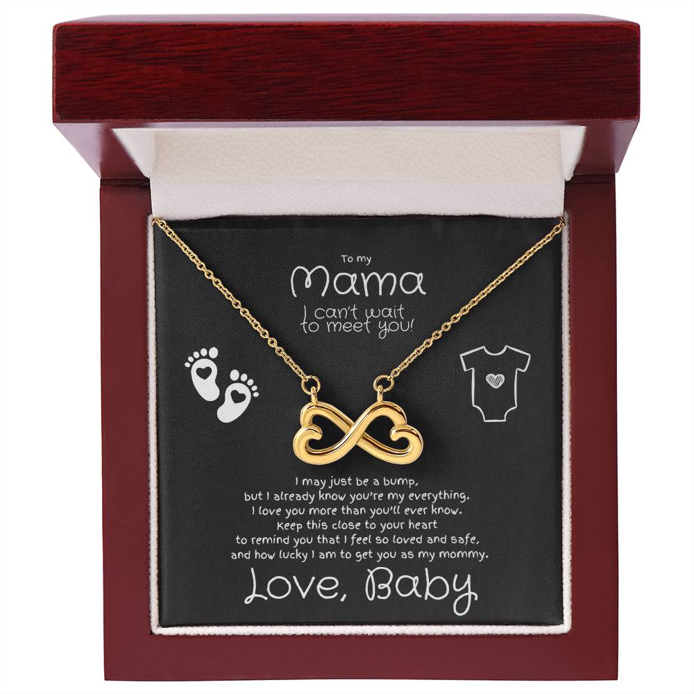 To My Mama, Love Baby to Be Endless Love White Gold or Yellow Gold Necklace (Infinite Hearts) for Mom-to-Be, Pregnant, Expecting, Personalization Available!