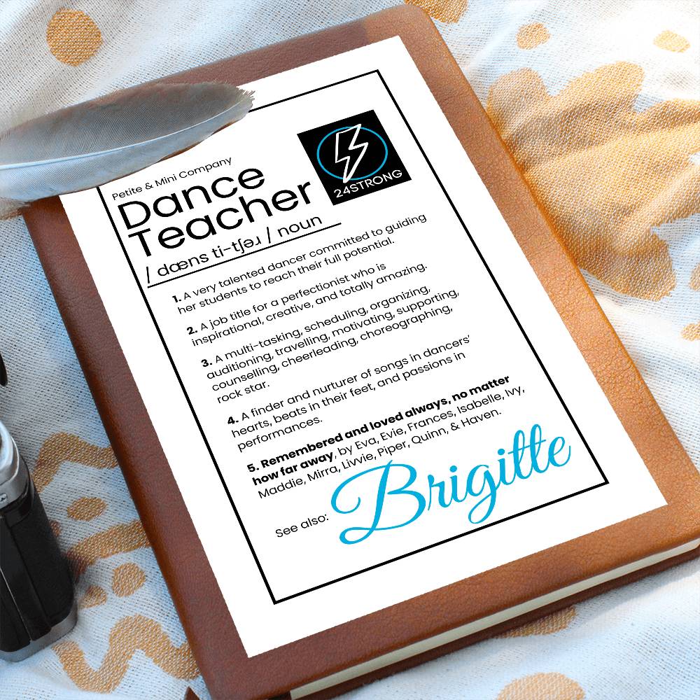 Personalized Dance Teacher Leather Journal Gift, appreciation from dancers / student. Dance Teacher Quote Definition.