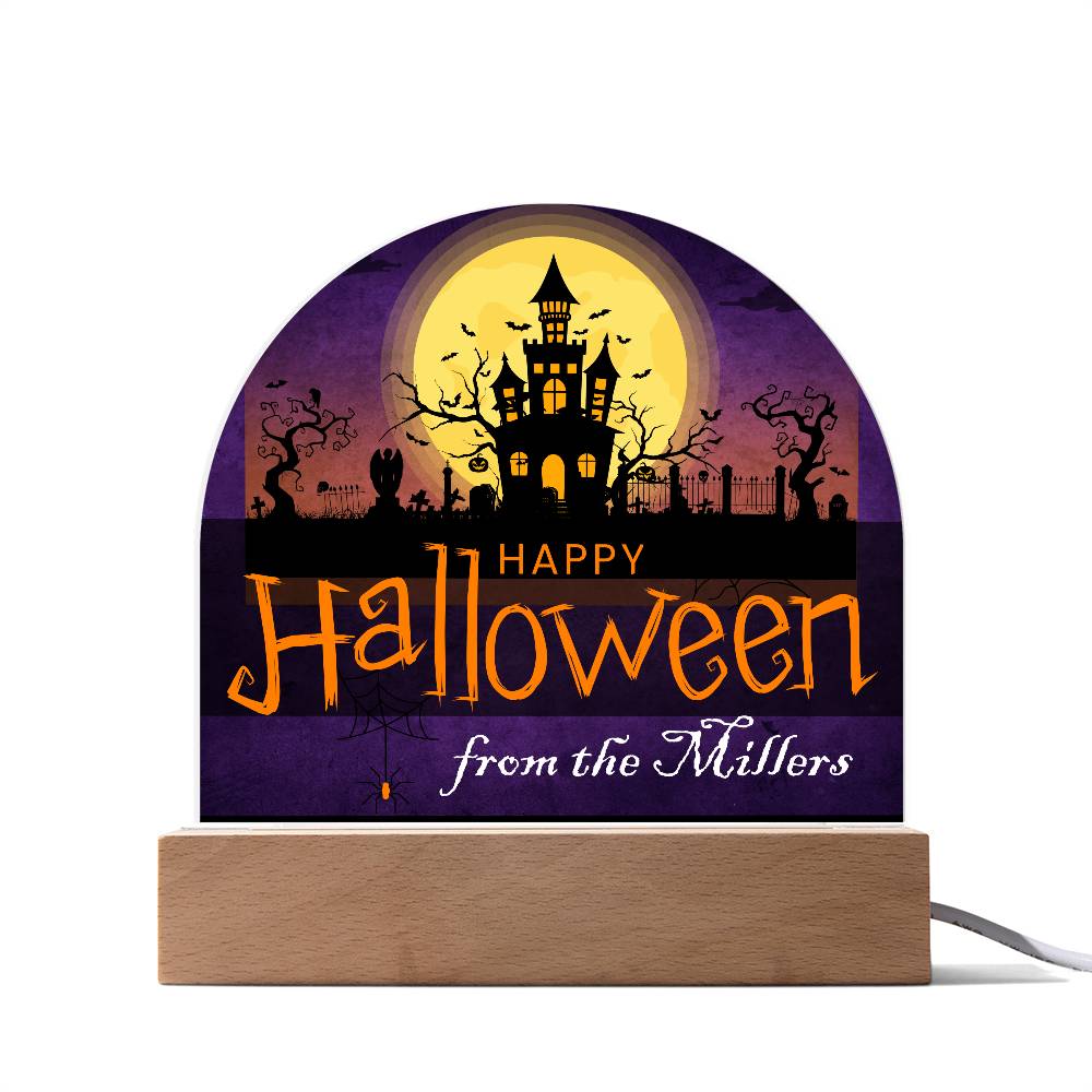 Personalized Happy Halloween Light - Haunted House Acrylic Plaque Sign