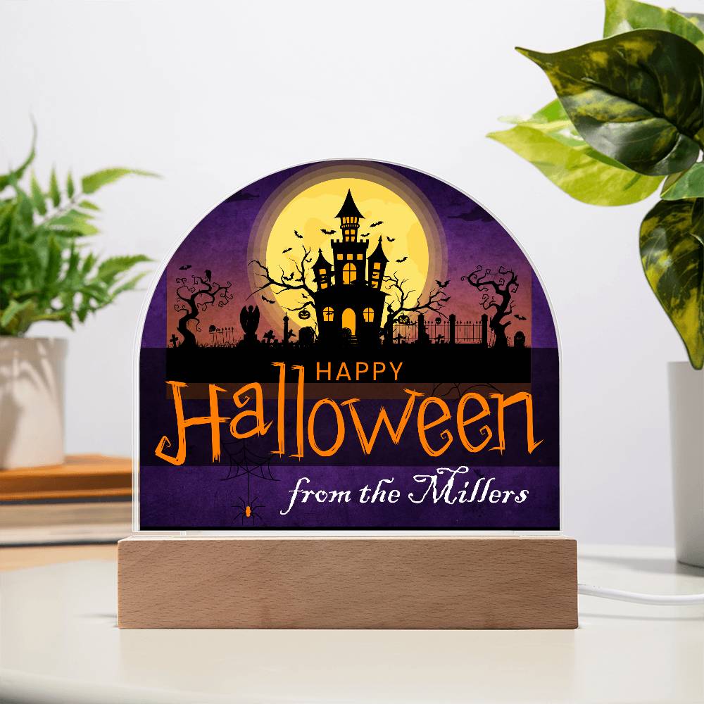 Personalized Happy Halloween Light - Haunted House Acrylic Plaque Sign