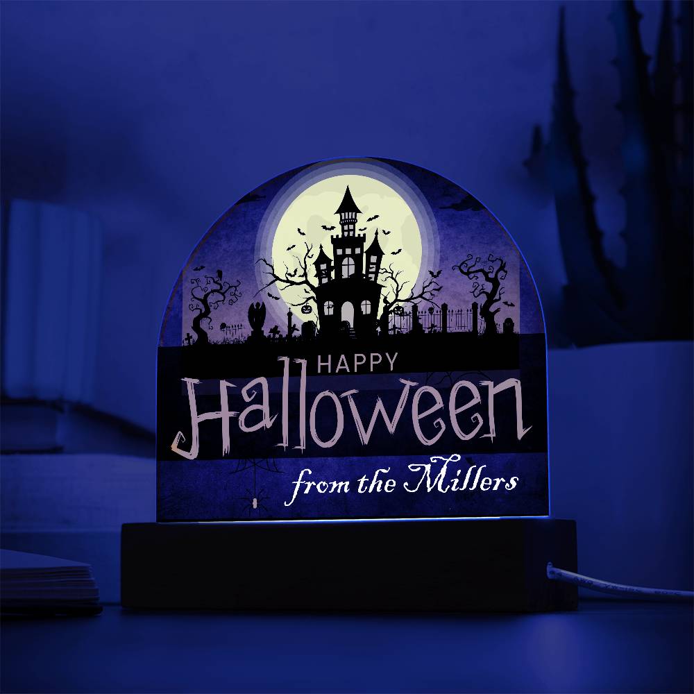 Personalized Happy Halloween Light - Haunted House Acrylic Plaque Sign