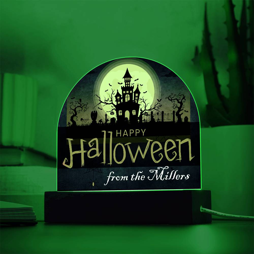 Personalized Happy Halloween Light - Haunted House Acrylic Plaque Sign