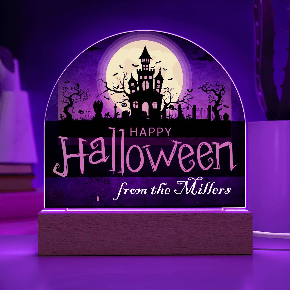 Personalized Happy Halloween Light - Haunted House Acrylic Plaque Sign