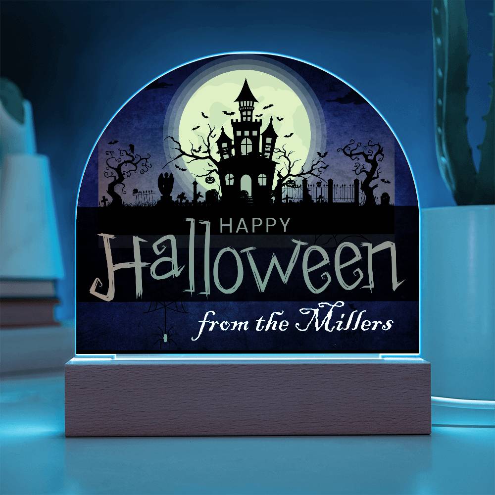 Personalized Happy Halloween Light - Haunted House Acrylic Plaque Sign