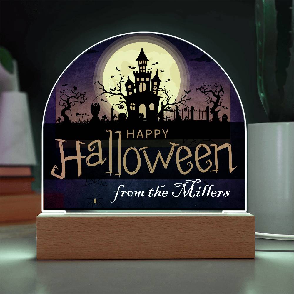 Personalized Happy Halloween Light - Haunted House Acrylic Plaque Sign