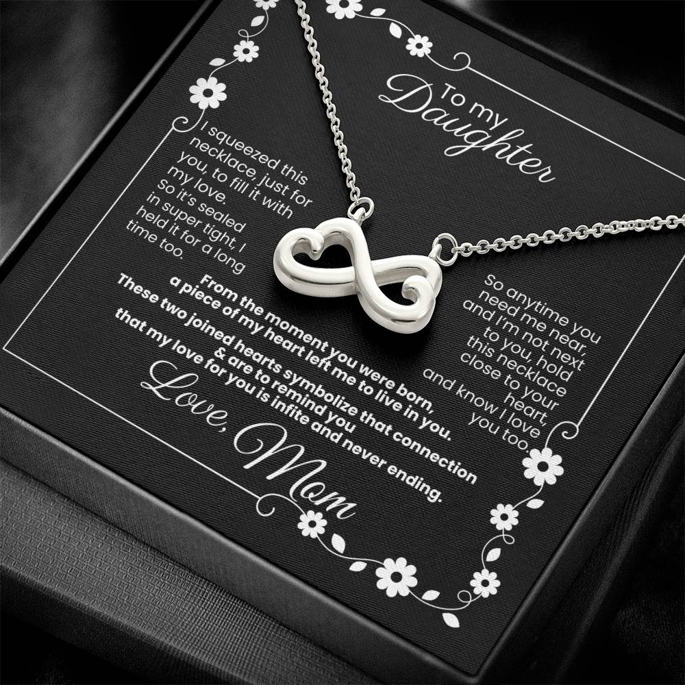 To My Daughter, Love Mom - Endless Love White Gold or Yellow Gold Necklace (Infinite Hearts) Gifts for Daughter, Personalization Available!