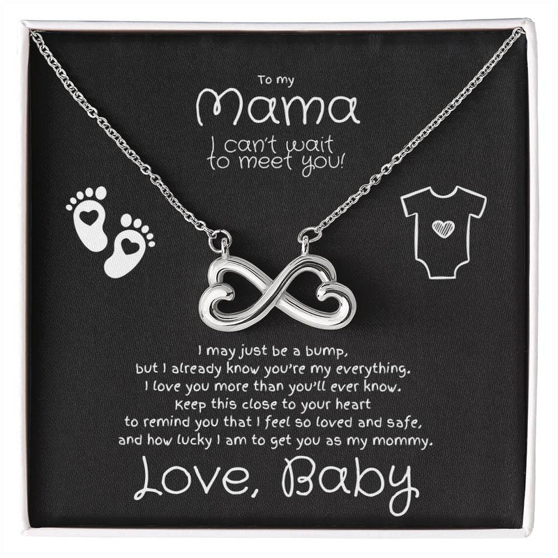 To My Mama, Love Baby to Be Endless Love White Gold or Yellow Gold Necklace (Infinite Hearts) for Mom-to-Be, Pregnant, Expecting, Personalization Available!