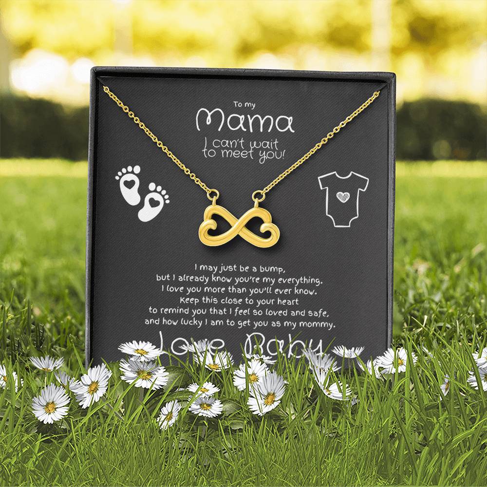 To My Mama, Love Baby to Be Endless Love White Gold or Yellow Gold Necklace (Infinite Hearts) for Mom-to-Be, Pregnant, Expecting, Personalization Available!