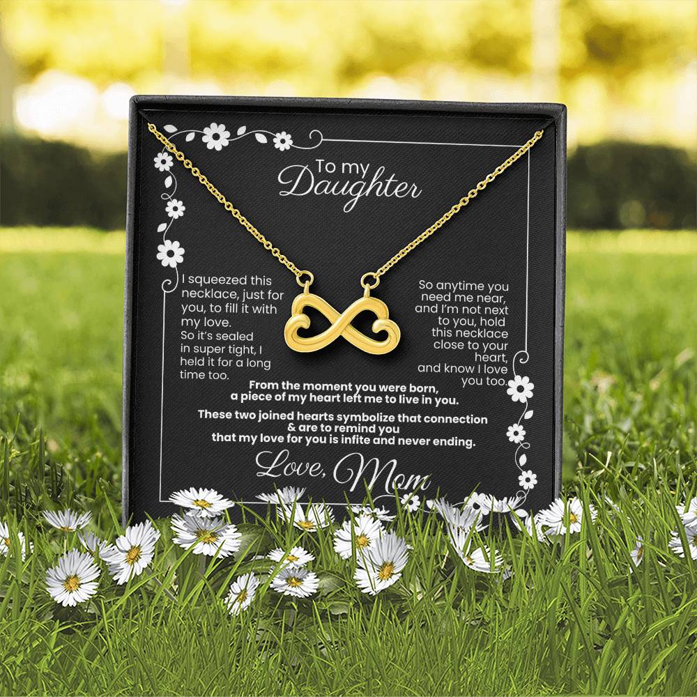 To My Daughter, Love Mom - Endless Love White Gold or Yellow Gold Necklace (Infinite Hearts) Gifts for Daughter, Personalization Available!