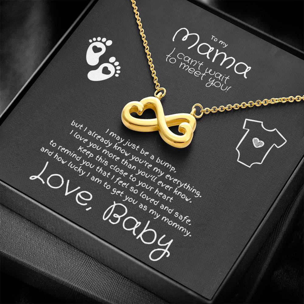 To My Mama, Love Baby to Be Endless Love White Gold or Yellow Gold Necklace (Infinite Hearts) for Mom-to-Be, Pregnant, Expecting, Personalization Available!