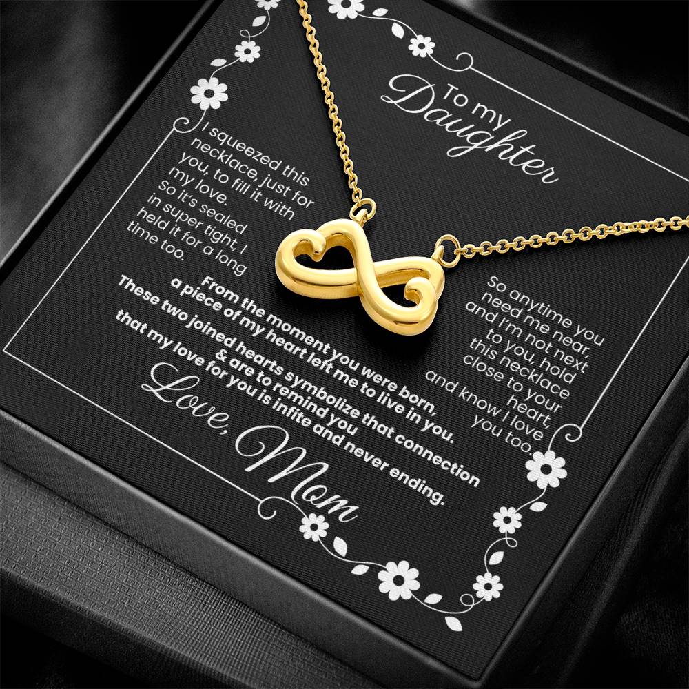 To My Daughter, Love Mom - Endless Love White Gold or Yellow Gold Necklace (Infinite Hearts) Gifts for Daughter, Personalization Available!