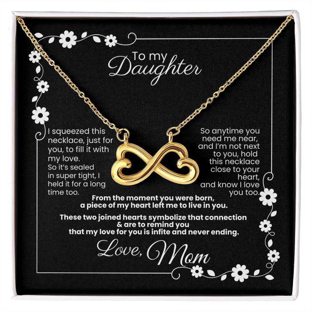 To My Daughter, Love Mom - Endless Love White Gold or Yellow Gold Necklace (Infinite Hearts) Gifts for Daughter, Personalization Available!