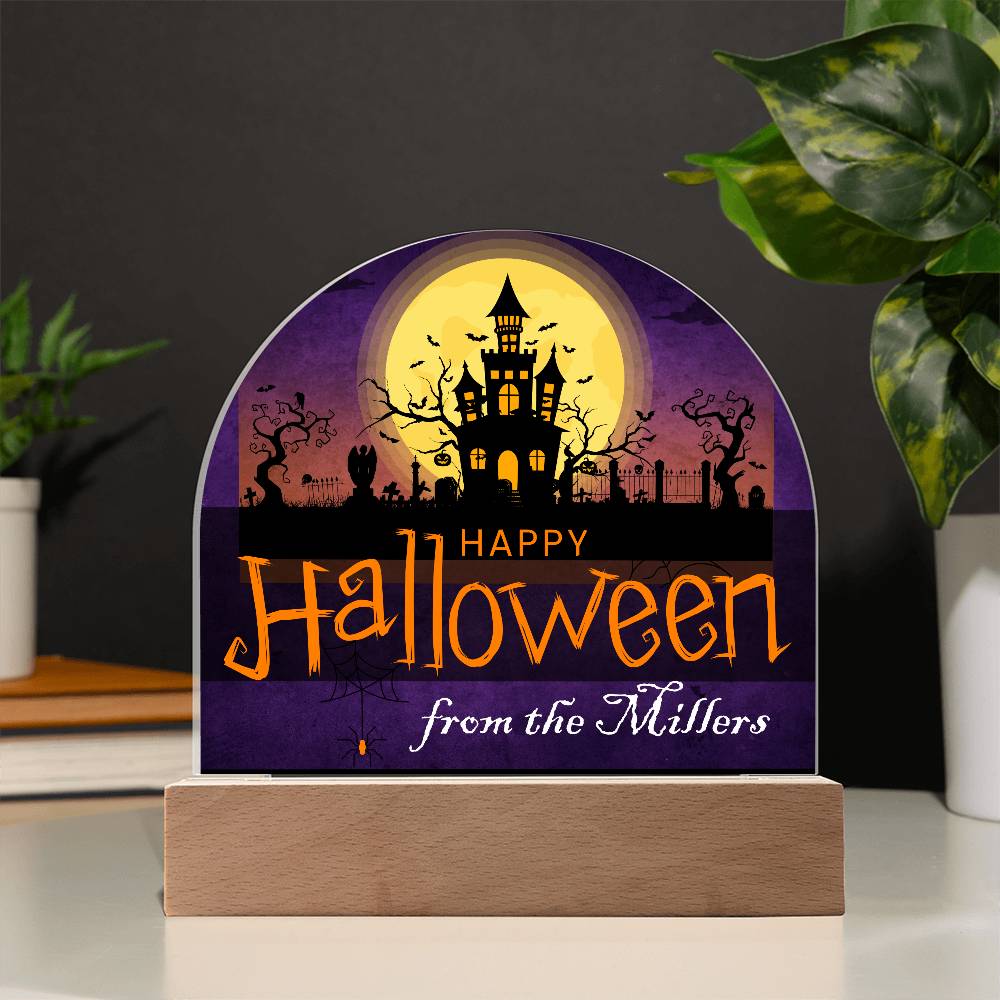 Personalized Happy Halloween Light - Haunted House Acrylic Plaque Sign