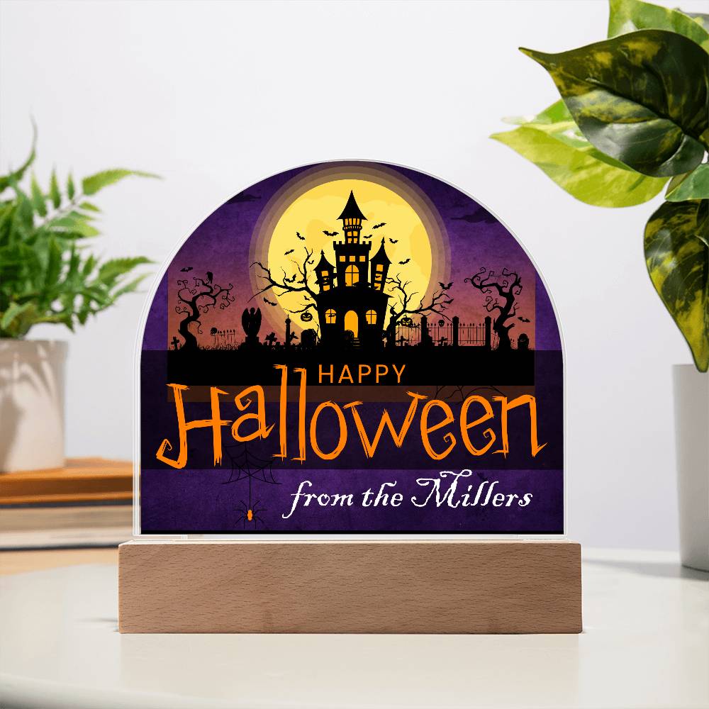 Personalized Happy Halloween Light - Haunted House Acrylic Plaque Sign