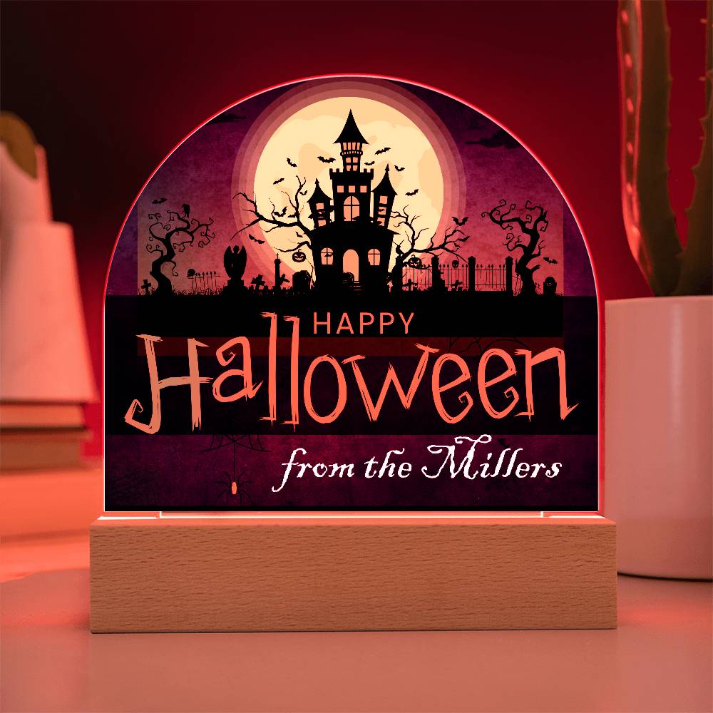 Personalized Happy Halloween Light - Haunted House Acrylic Plaque Sign