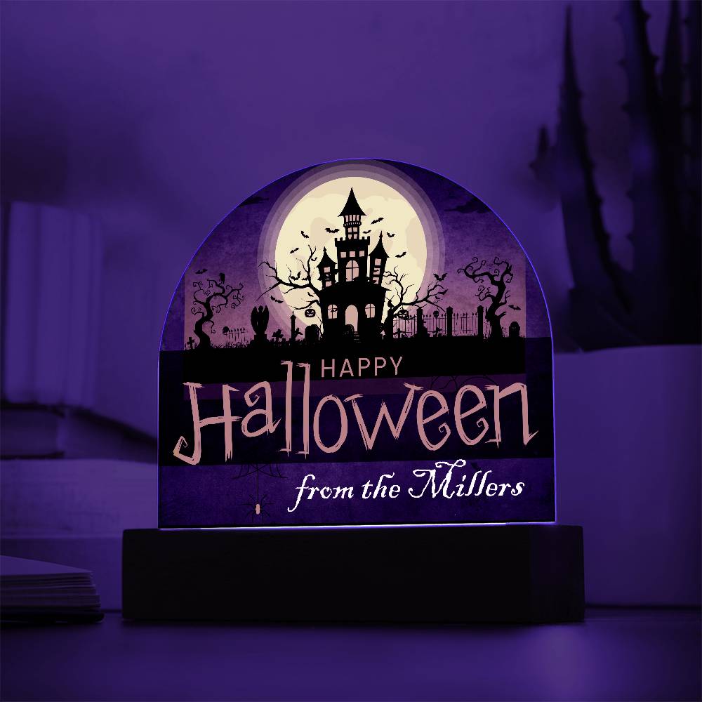 Personalized Happy Halloween Light - Haunted House Acrylic Plaque Sign