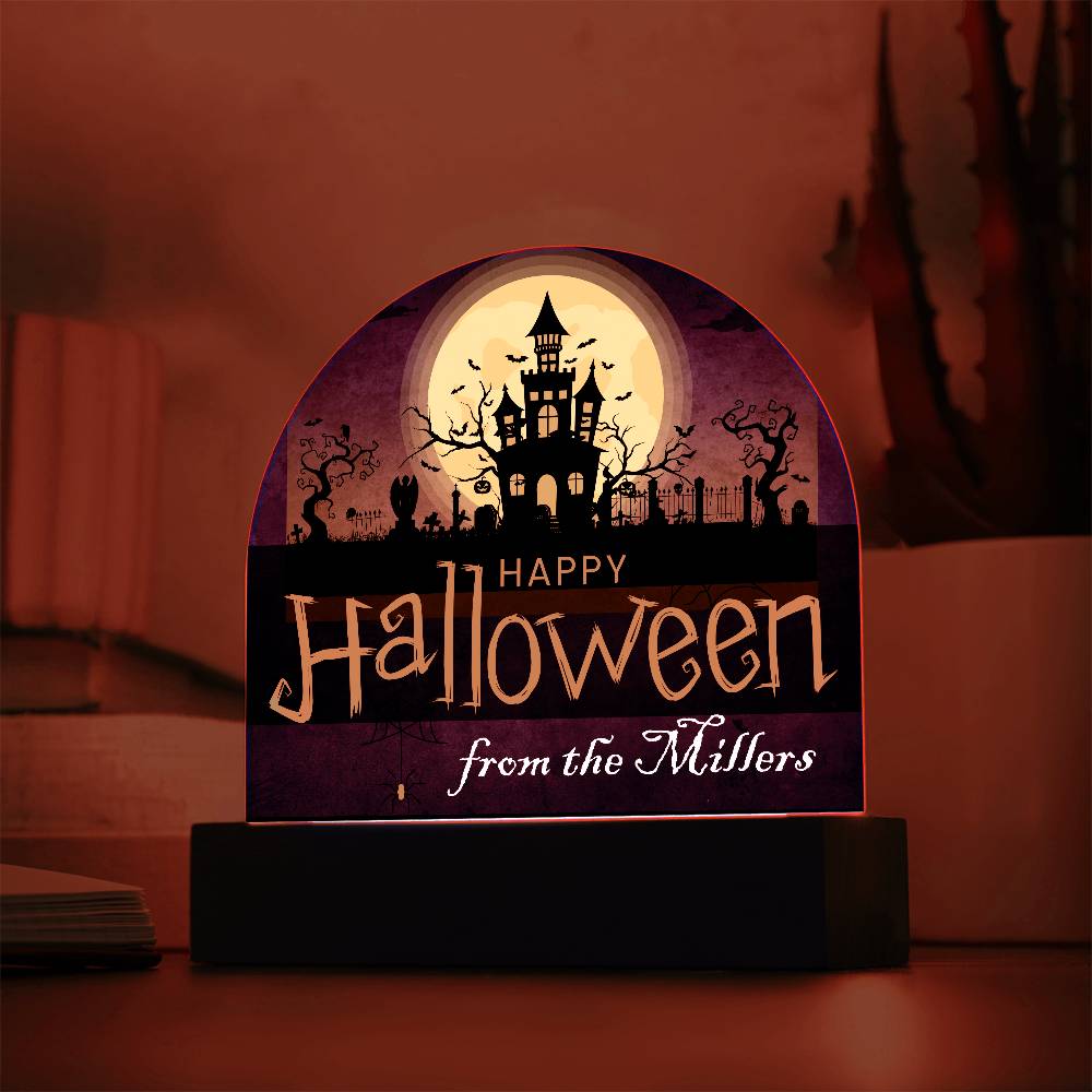 Personalized Happy Halloween Light - Haunted House Acrylic Plaque Sign