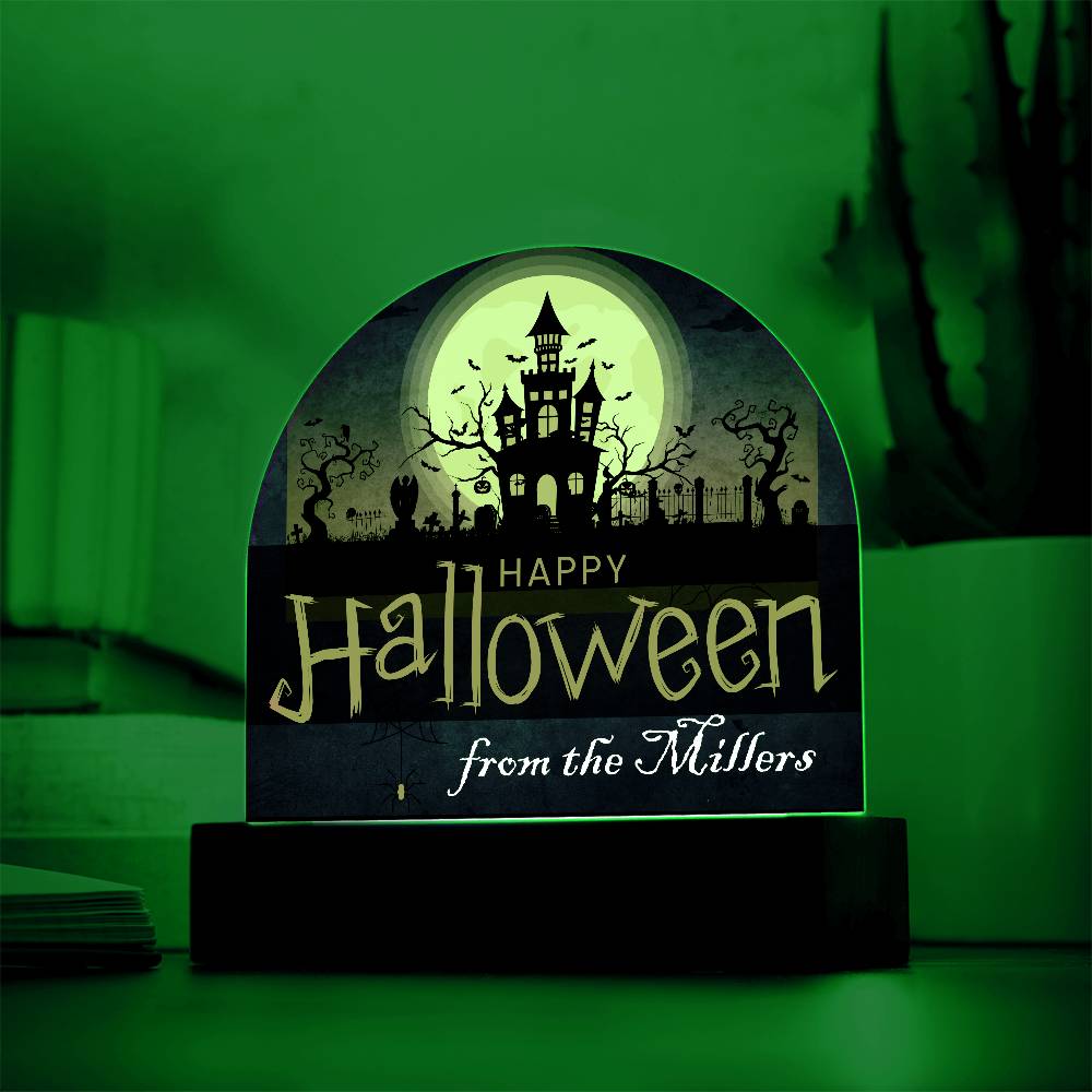 Personalized Happy Halloween Light - Haunted House Acrylic Plaque Sign