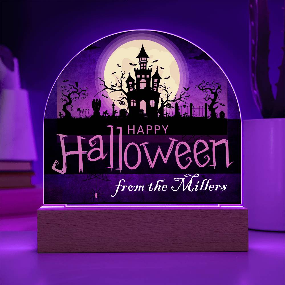 Personalized Happy Halloween Light - Haunted House Acrylic Plaque Sign