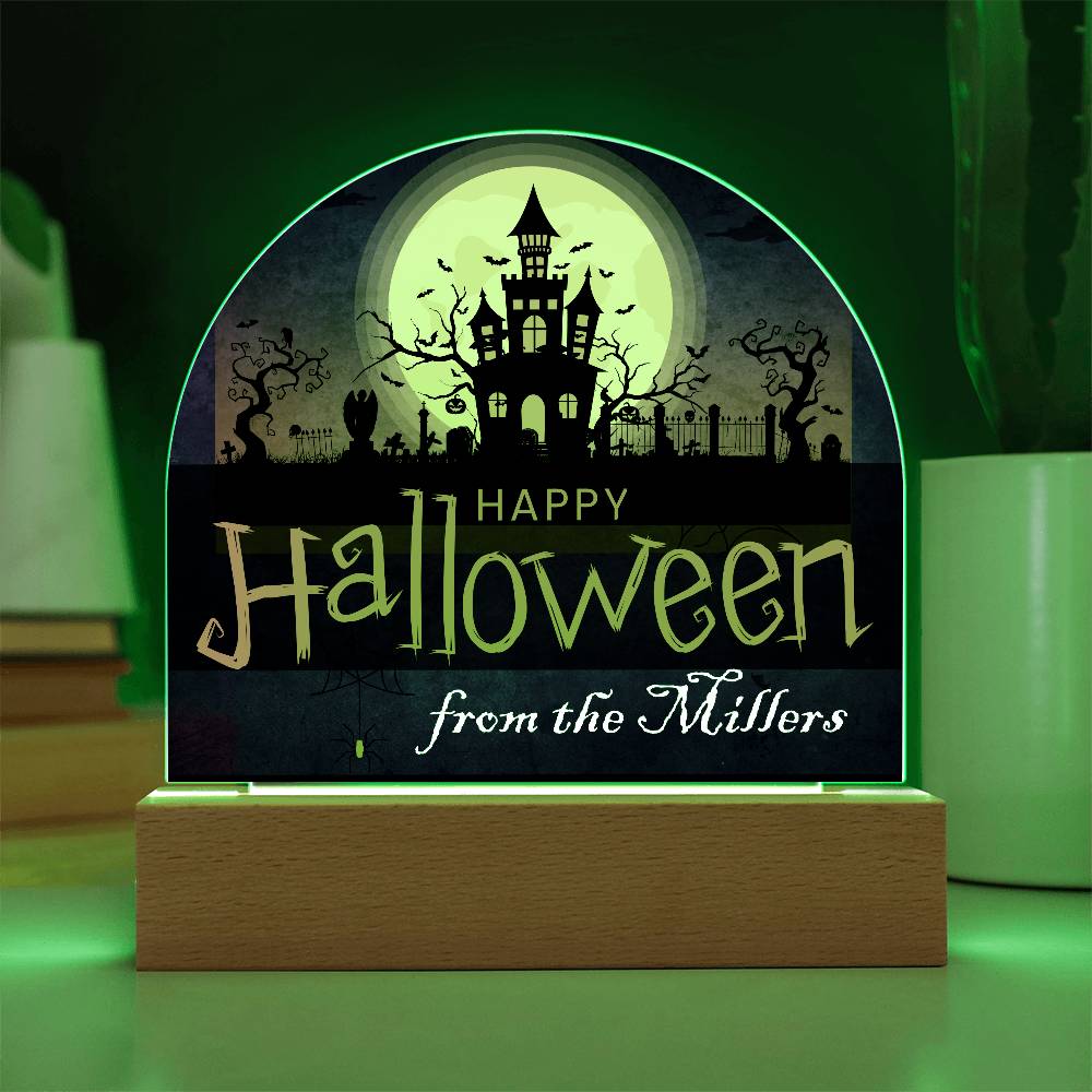 Personalized Happy Halloween Light - Haunted House Acrylic Plaque Sign