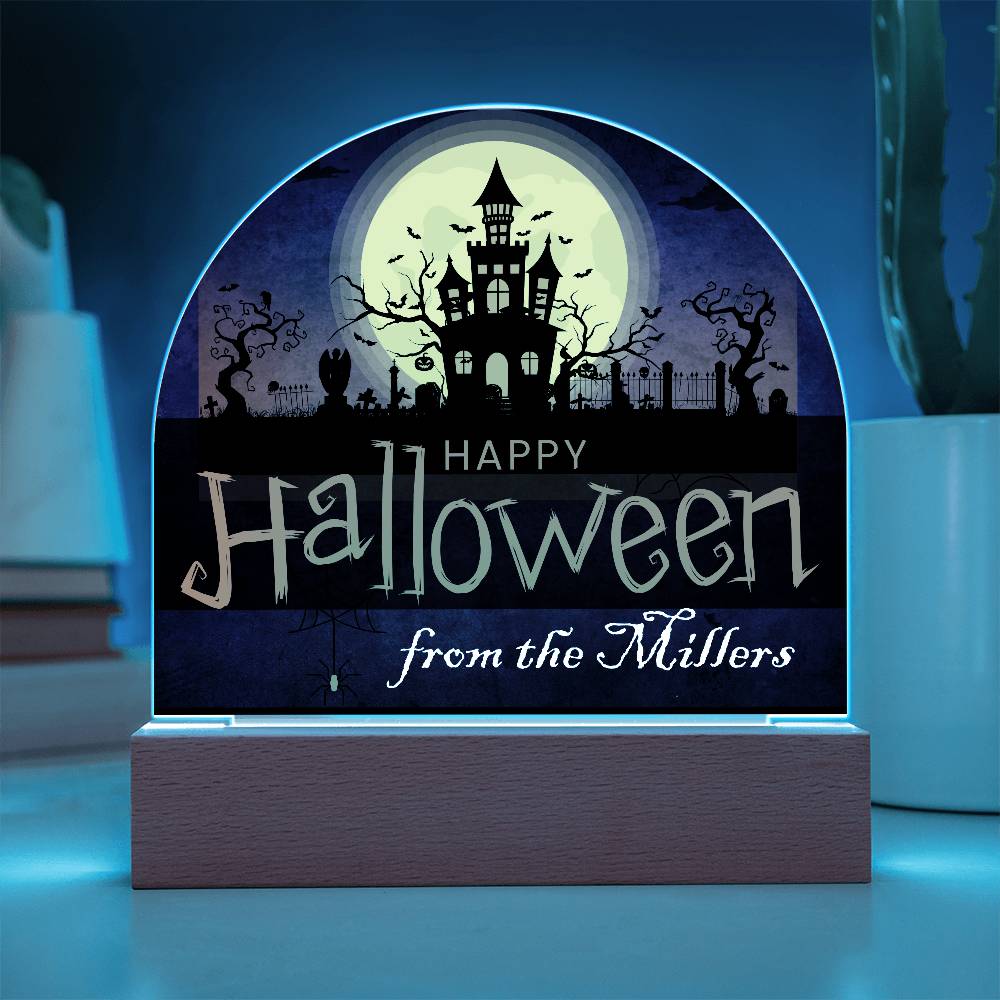 Personalized Happy Halloween Light - Haunted House Acrylic Plaque Sign