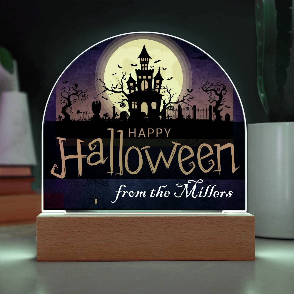 Personalized Happy Halloween Light - Haunted House Acrylic Plaque Sign