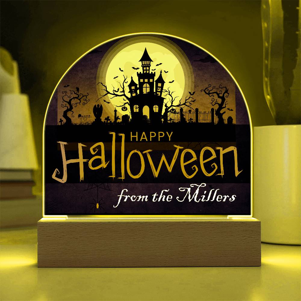 Personalized Happy Halloween Light - Haunted House Acrylic Plaque Sign