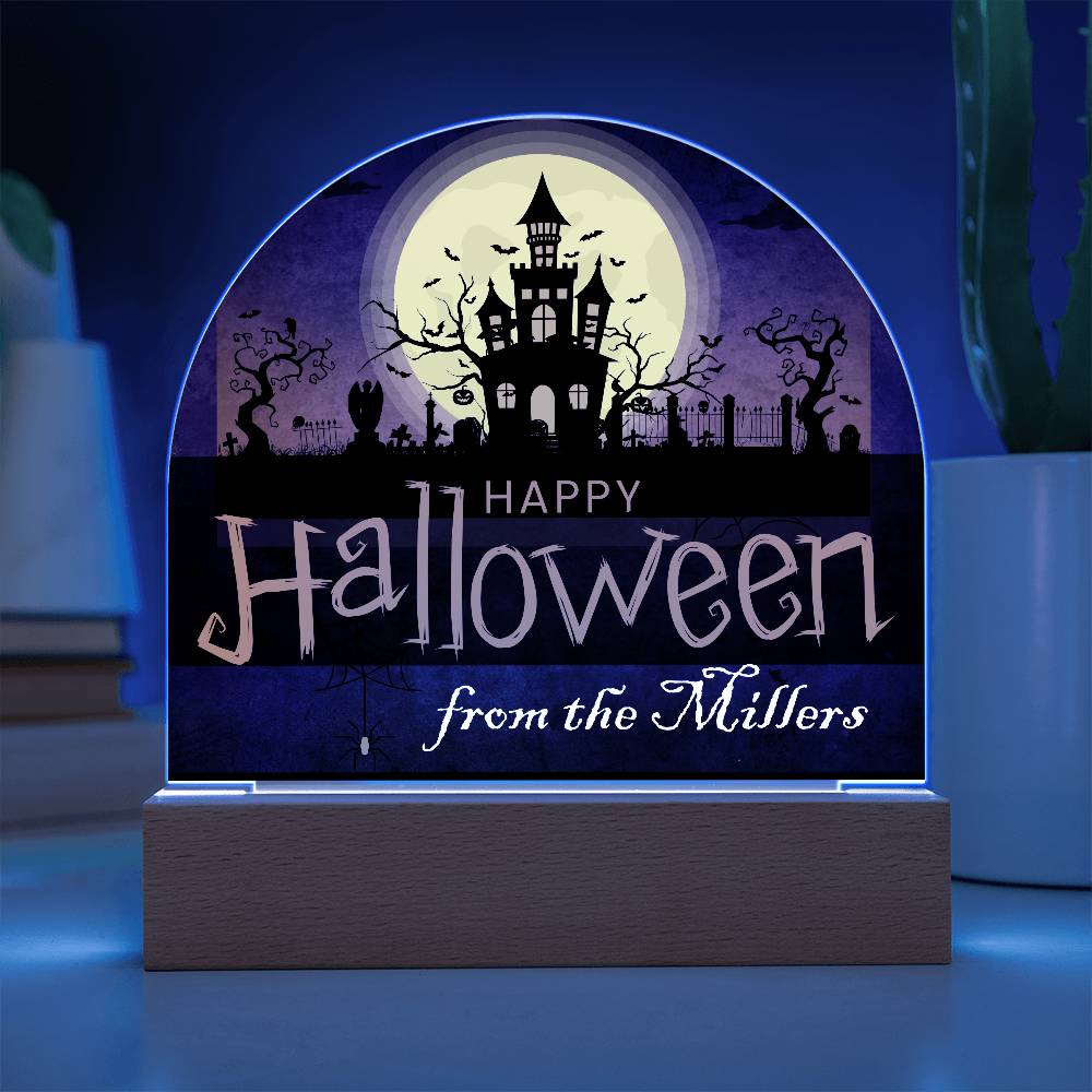 Personalized Happy Halloween Light - Haunted House Acrylic Plaque Sign