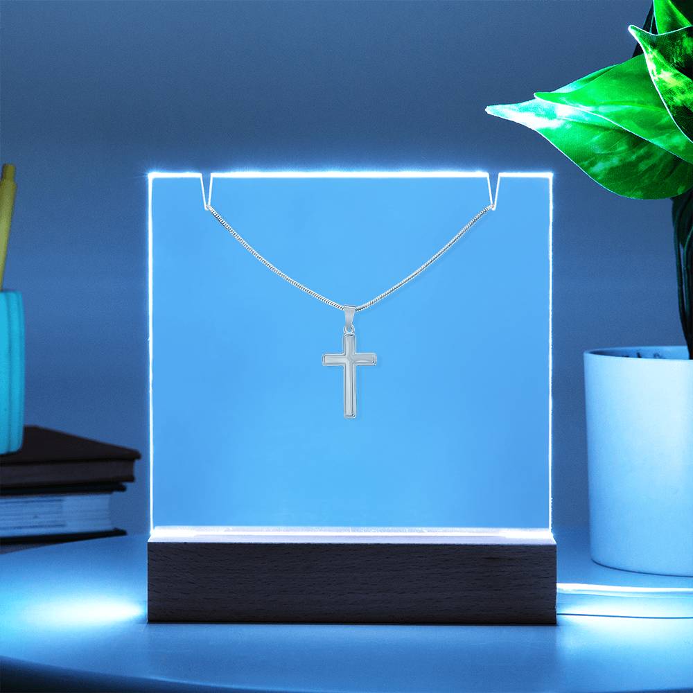 To My Husband - Personalized & Lit Star Sky Image Keepsake and Cross Necklace Bundle