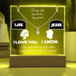 o my Wife, Love your Husband. I love you. I know. Alluring Beauty Necklace & Personalized Keepsake Plaque in White Font. White or Yellow Gold. **EXCLUSIVE NEW PRODUCT**
