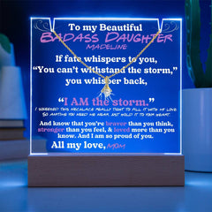 To my beautiful Badass Daughter Lit Personalized Keepsake Message & Alluring Beauty Necklace Gift Bundle