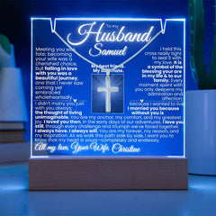 To My Husband - Personalized & Lit Keepsake and Cross Necklace Bundle