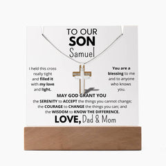 To MY or OUR Son - Personalized & Lit Keepsake bundled with Cross Necklace