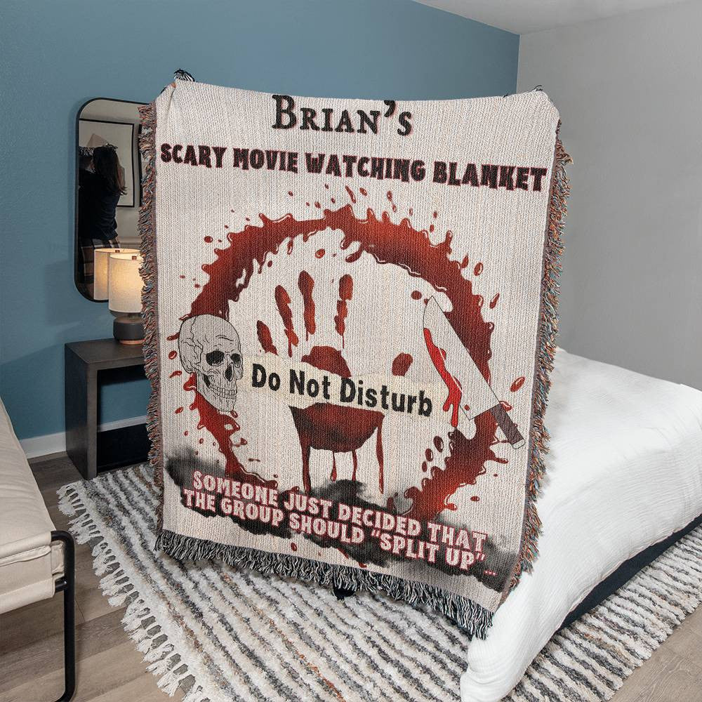 Personalize this today for the Halloween-Horror Movie Lover in your life - Do Not Disturb Bloody Bloody Woven Blanket Throw