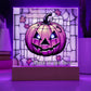 Lit Happy Halloween Sign Gothic Stain Glass Motif