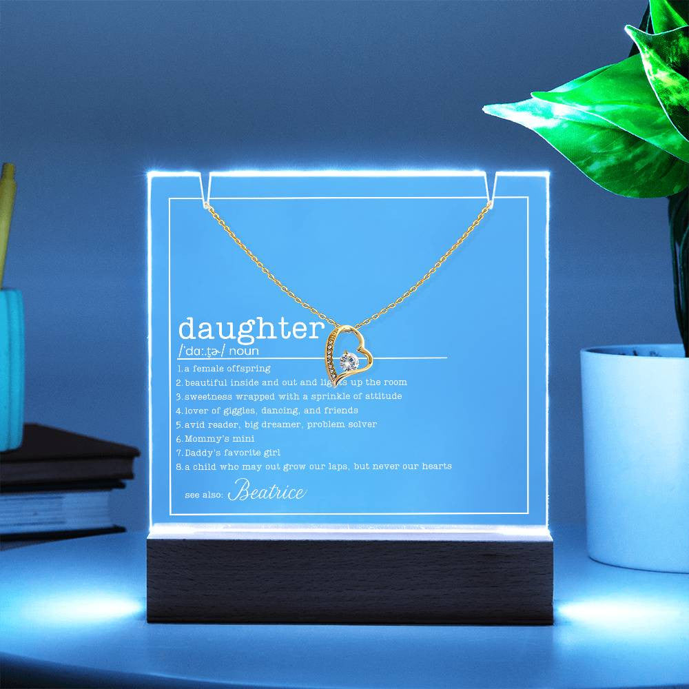 Daughter Definition Custom Lit Keepsake & Necklace Gift Bundle