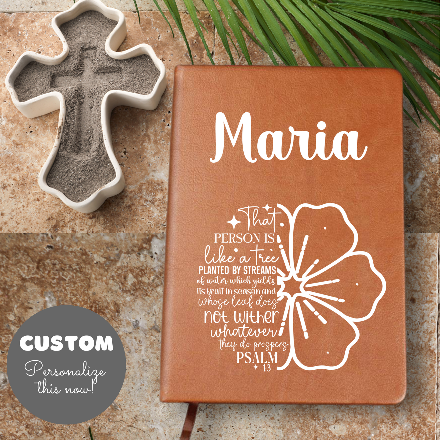 Psalm 3:1 Bible Verse Journal + Personalized Name| Gift for Her, Gift for Him, Christian Faith, Flower Graphic, Whatever they do prospers