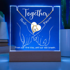 Together Pinky Hold (White Font) Custom Keepsake Plaque & Necklace Gift Bundle