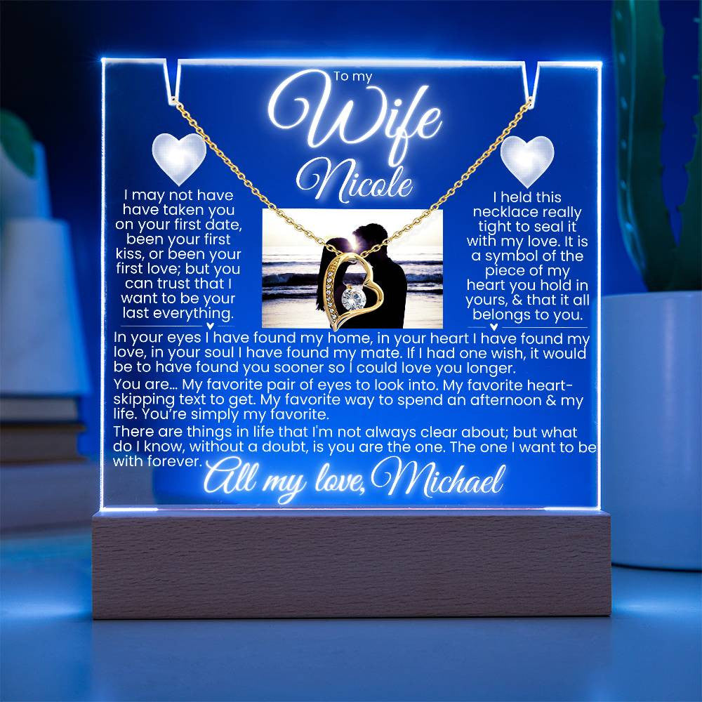 To my Wife Custom Photo Keepsake Plaque & Necklace Gift Bundle