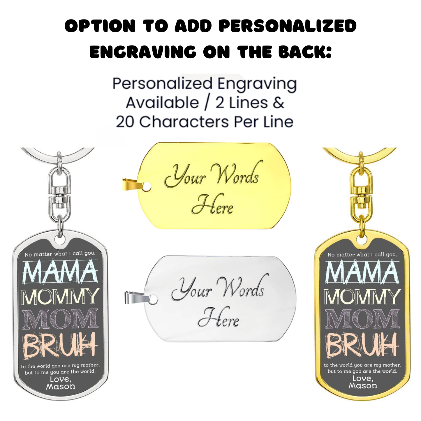 To Mom from Son | Mama Mummy Mom Bruh | Tween Teen Boy Mom Gift | Personalized Keychain, Engraving Option| Mother’s Day| Birthday from Kid