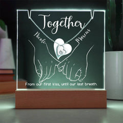 Together Pinky Hold (White Font) Custom Keepsake Plaque & Necklace Gift Bundle