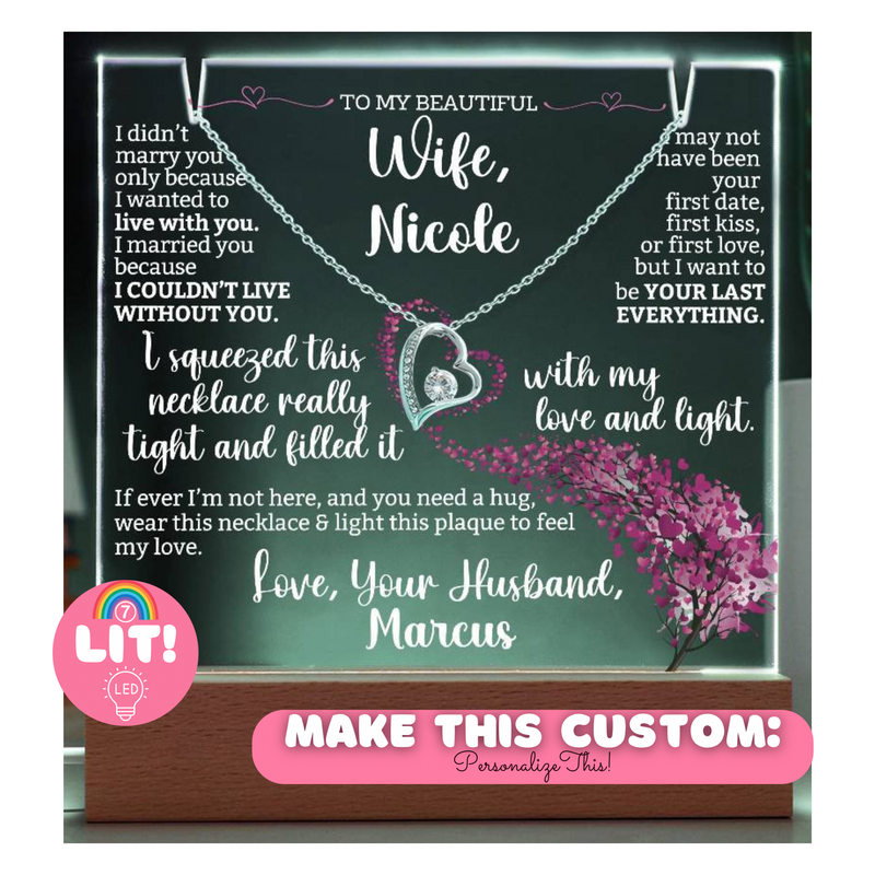 To my Wife Custom Keepsake Plaque & Necklace Gift Bundle