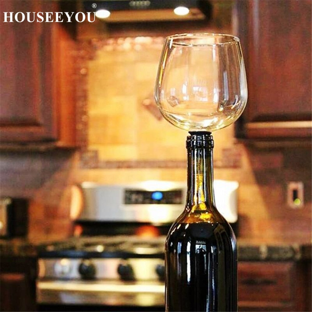 HOUSEEYOU Tasse créative en verre de vin rouge et de champagne avec joint en silicone pour boire directement à partir de la bouteille, verres en cristal, tasse à cocktail 260 ml